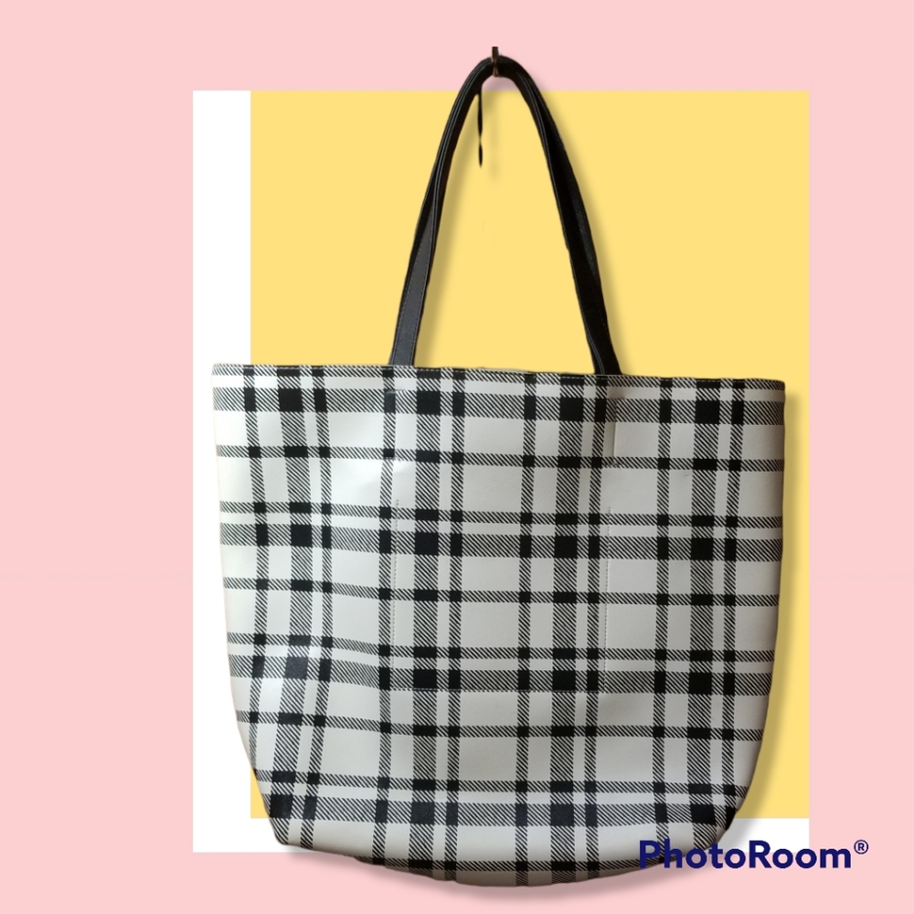 Plaid Black and White Large Tote